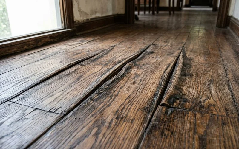 Cupped hardwood floor from slow water damage