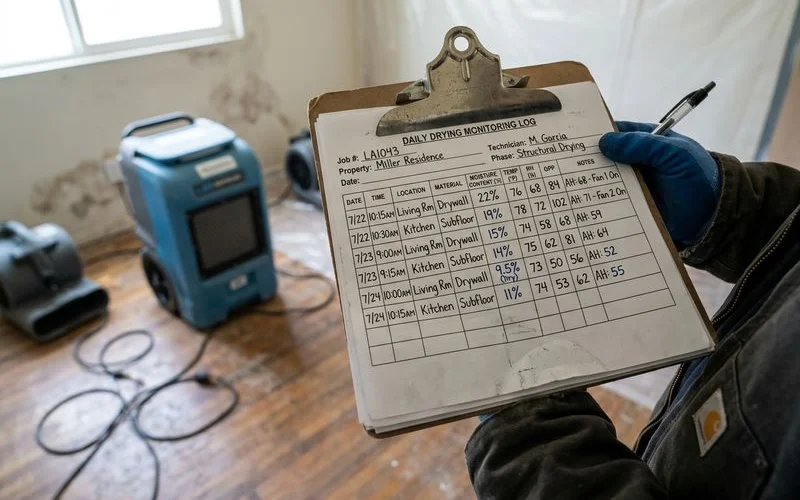 Daily moisture monitoring log on a Los Angeles job site